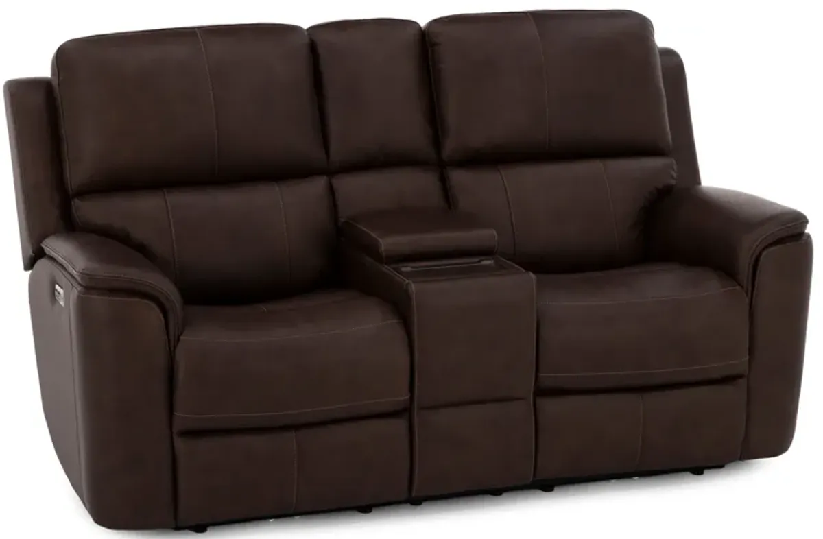 Flexsteel Hank Leather Fully Loaded Zero Gravity Console Reclining Loveseat