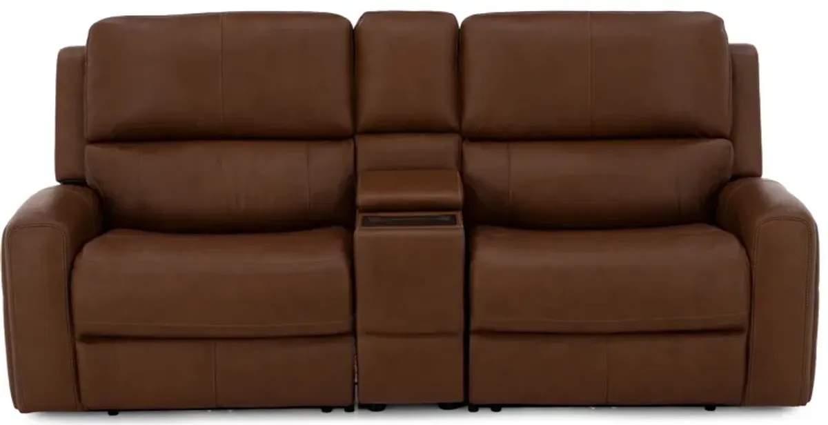 Flexsteel Landon 3-Pc. Leather Fully Loaded Zero Gravity Console Reclining Loveseat in Caramel