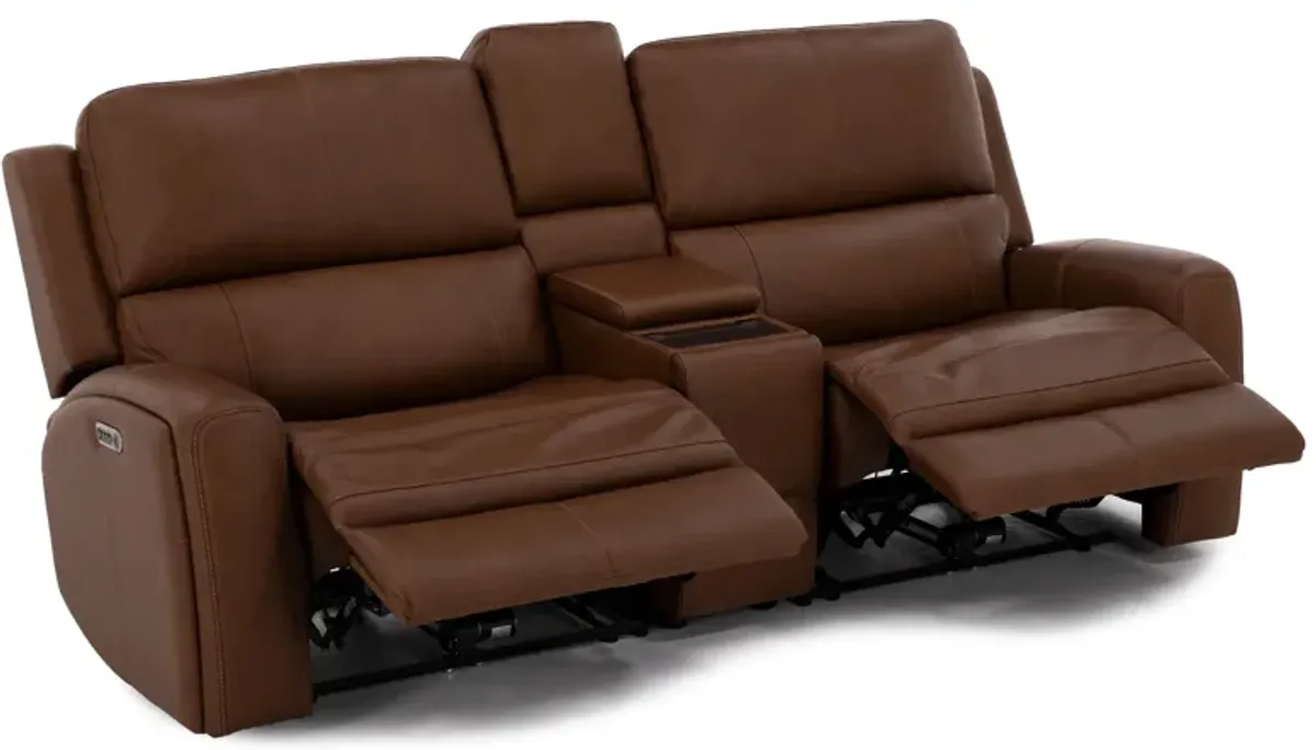 Flexsteel Landon 3-Pc. Leather Fully Loaded Zero Gravity Console Reclining Loveseat in Caramel