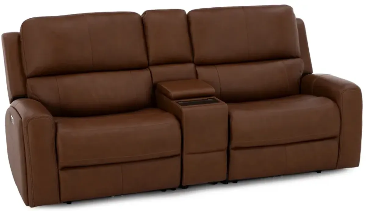 Flexsteel Landon 3-Pc. Leather Fully Loaded Zero Gravity Console Reclining Loveseat in Caramel