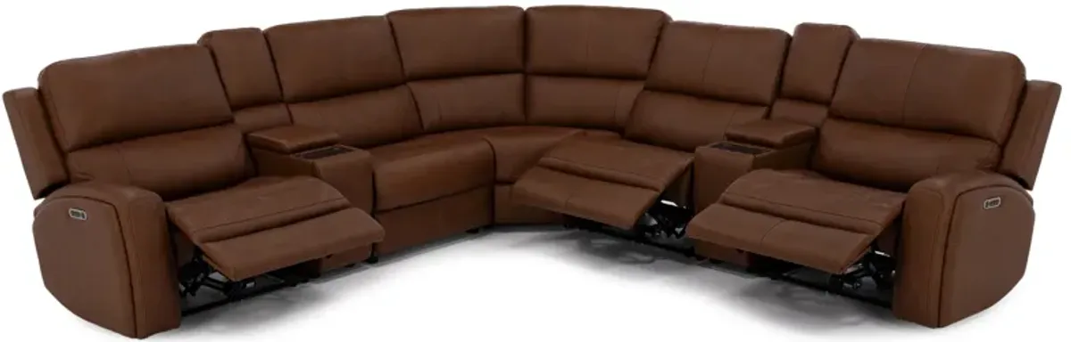 Flexsteel Landon 7-Pc. Leather Fully Loaded Zero Gravity Reclining Modular in Caramel