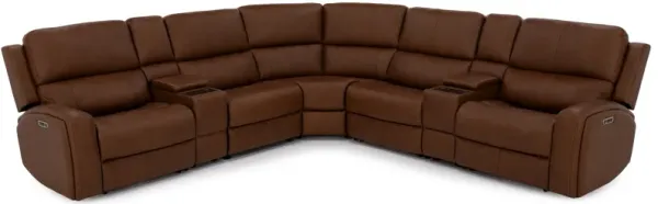 Flexsteel Landon 7-Pc. Leather Fully Loaded Zero Gravity Reclining Modular in Caramel