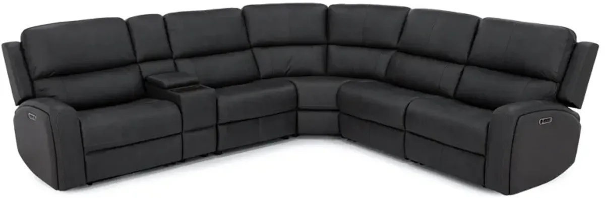 Flexsteel Landon 6-Pc. Leather Fully Loaded Zero Gravity Reclining Modular in Charcoal