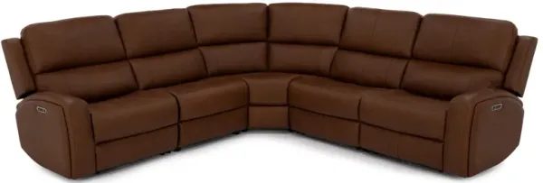 Flexsteel Landon 5-Pc. Leather Fully Loaded Zero Gravity Reclining Modular in Caramel