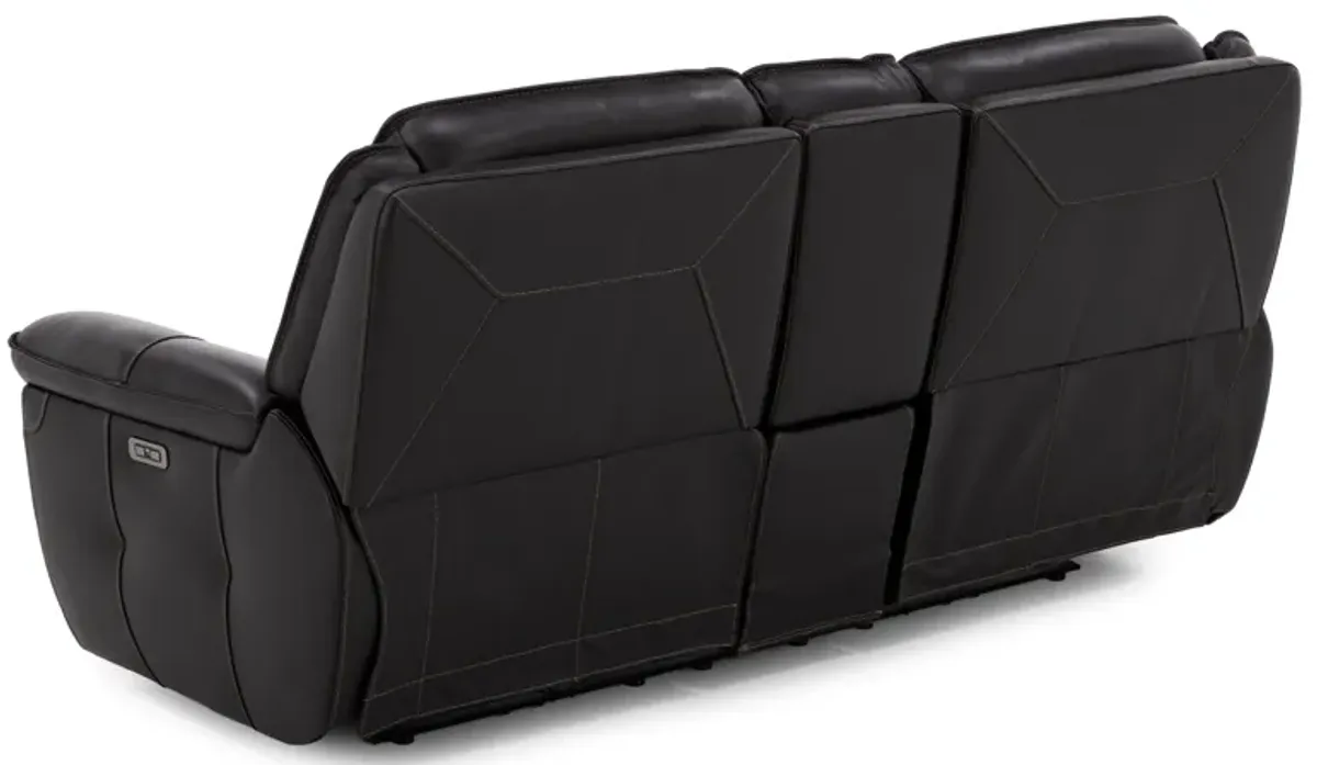 Arthur Leather Power Headrest Console Reclining Loveseat in Espresso