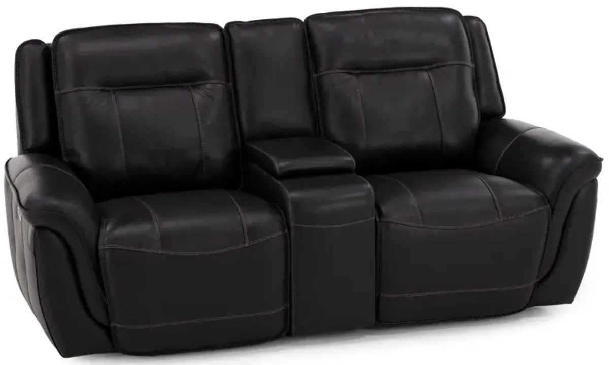 Arthur Leather Power Headrest Console Reclining Loveseat in Espresso