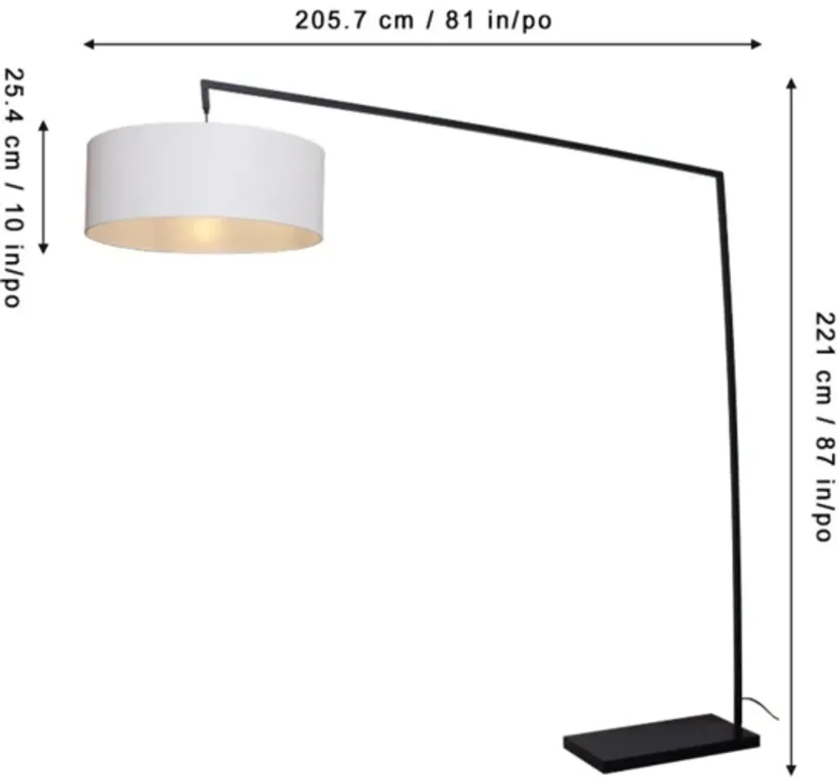Black With Drum Shade Marble Base Floor Arc Lamp 87"H