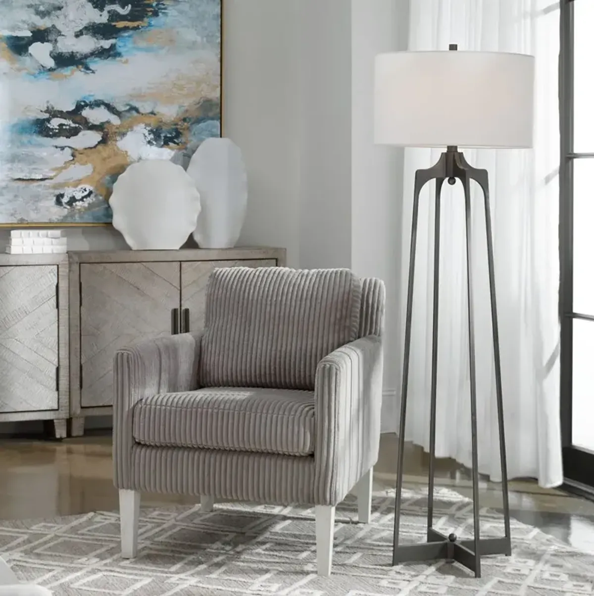 Forged Steel Gunmetal Floor Lamp 61"H