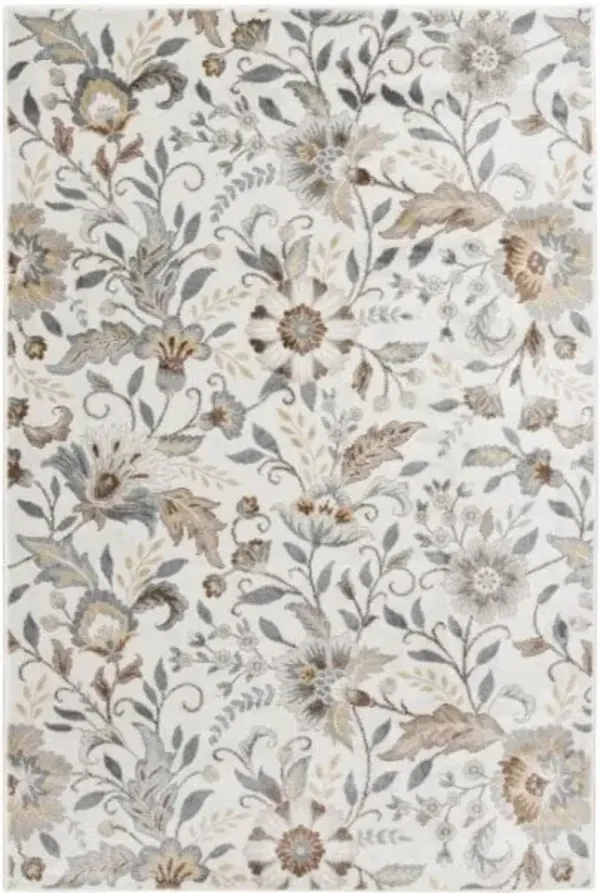 Landscape Ivory/Floral Area Rug 5"W x 7'6"L