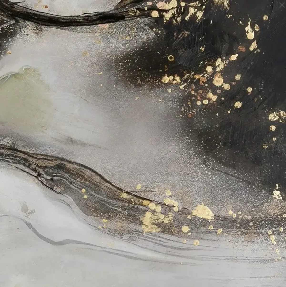 Black, Grey, and Gold Swirl Abstract Canvas Framed Painting 48"W x 33"H