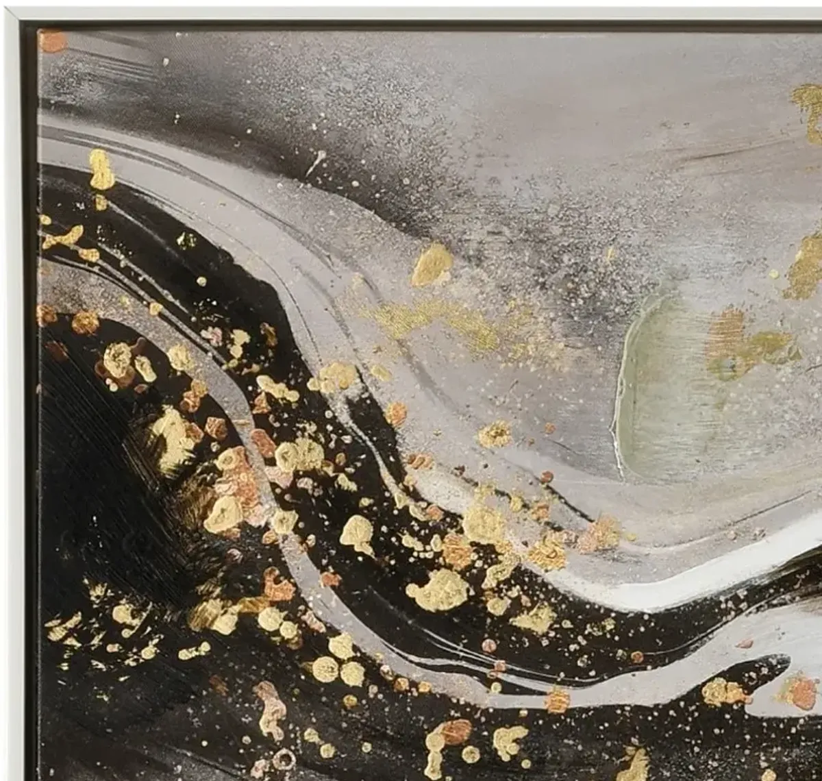 Black, Grey, and Gold Swirl Abstract Canvas Framed Painting 48"W x 33"H