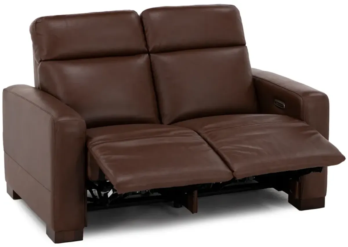 Acadia Leather Power Headrest Zero Gravity Reclining Loveseat in Chestnut