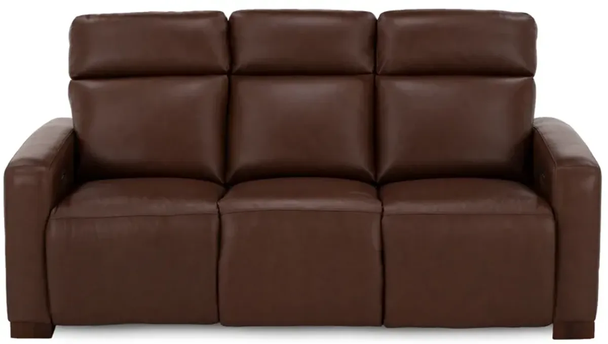 Acadia Leather Power Headrest Zero Gravity Reclining Sofa in Chestnut
