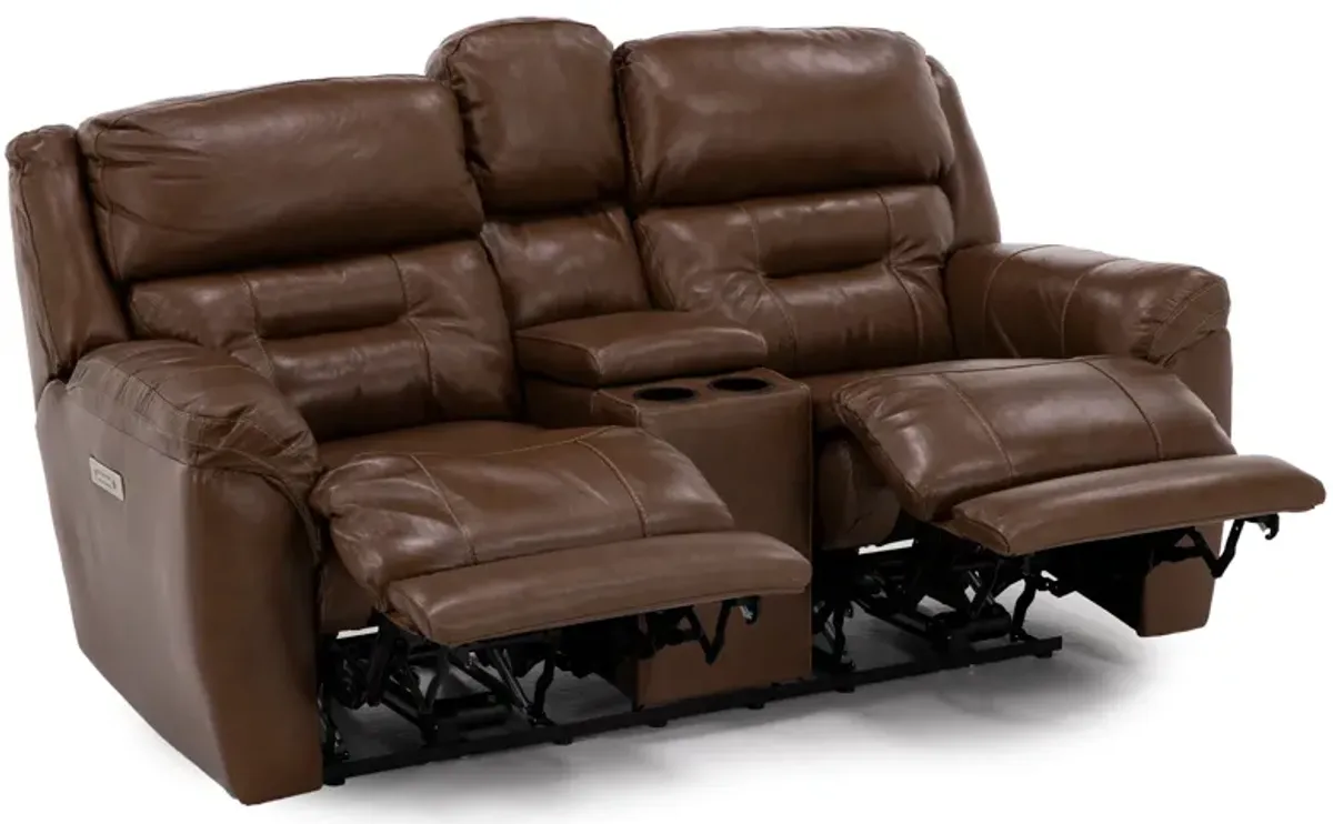 Tyson Leather Fully Loaded Zero Gravity Reclining Console Loveseat in Medium Brown