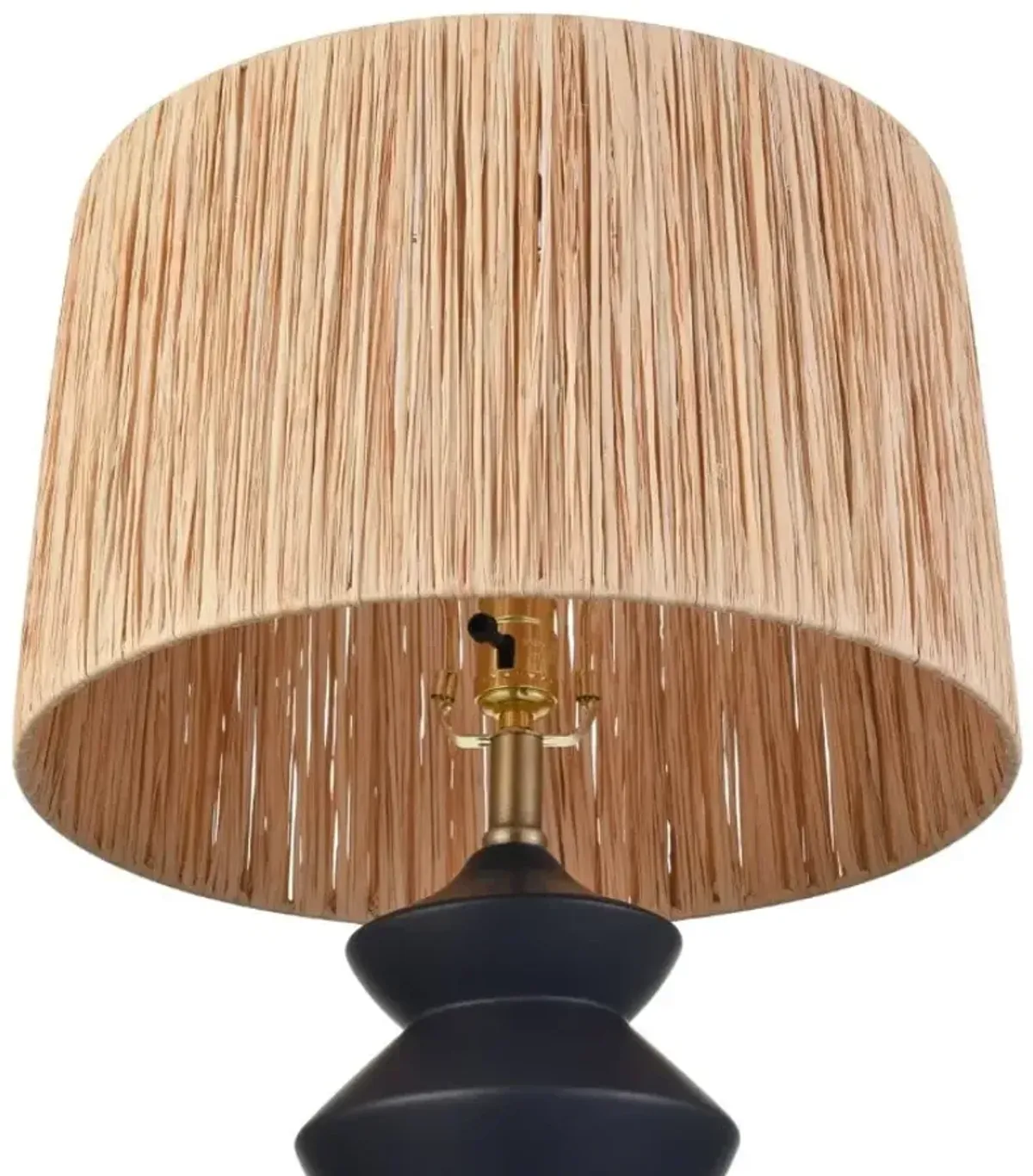 Black Pottery and Rattan Shade Table Lamp 27"H