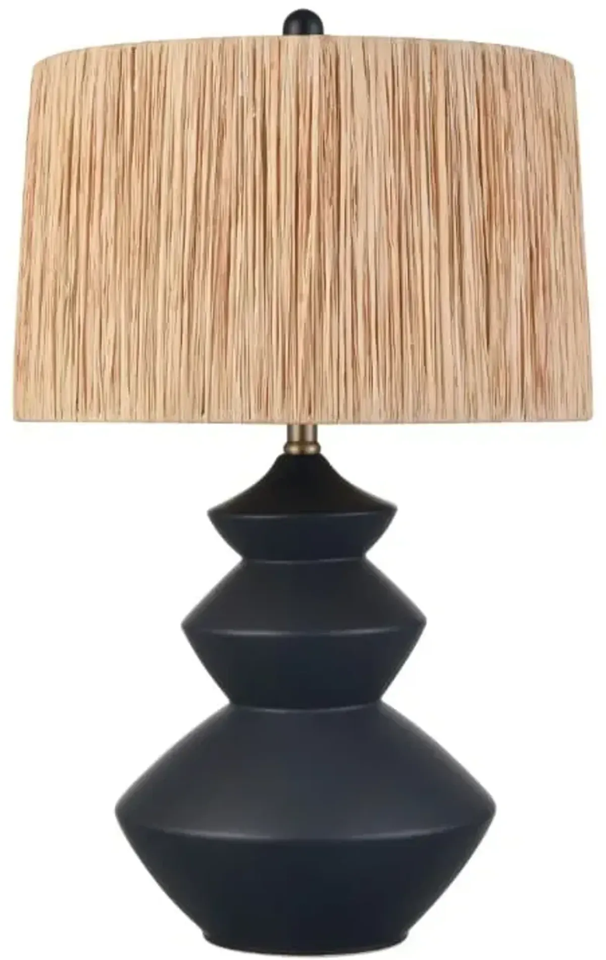 Black Pottery and Rattan Shade Table Lamp 27"H