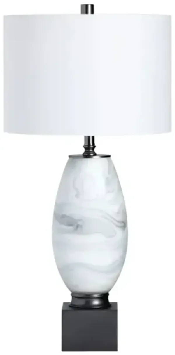 White and Black Art Glass Table Lamp With Nightlight 32.5"H