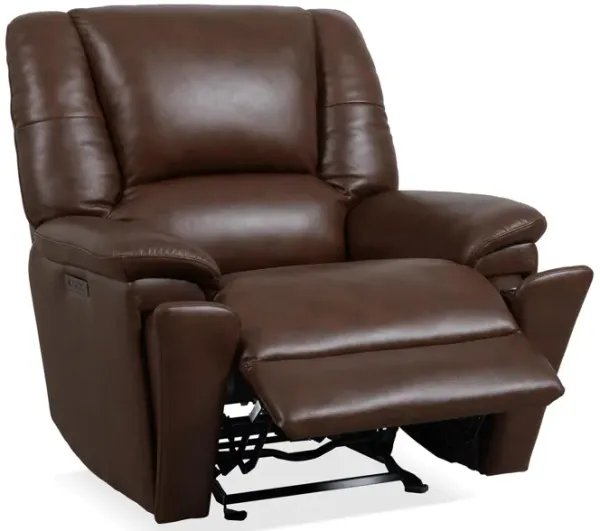 Flexsteel Perfect Match Plush Leather Fully Loaded Glider Recliner in Brown