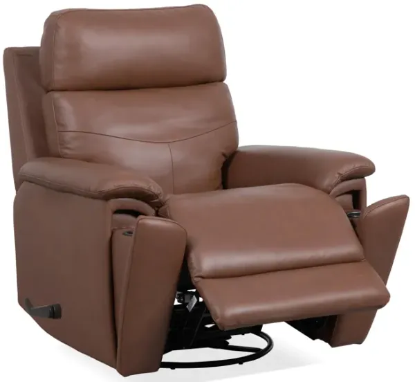Flexsteel Perfect Match Refined Leather Swivel Glider Recliner in Hickory