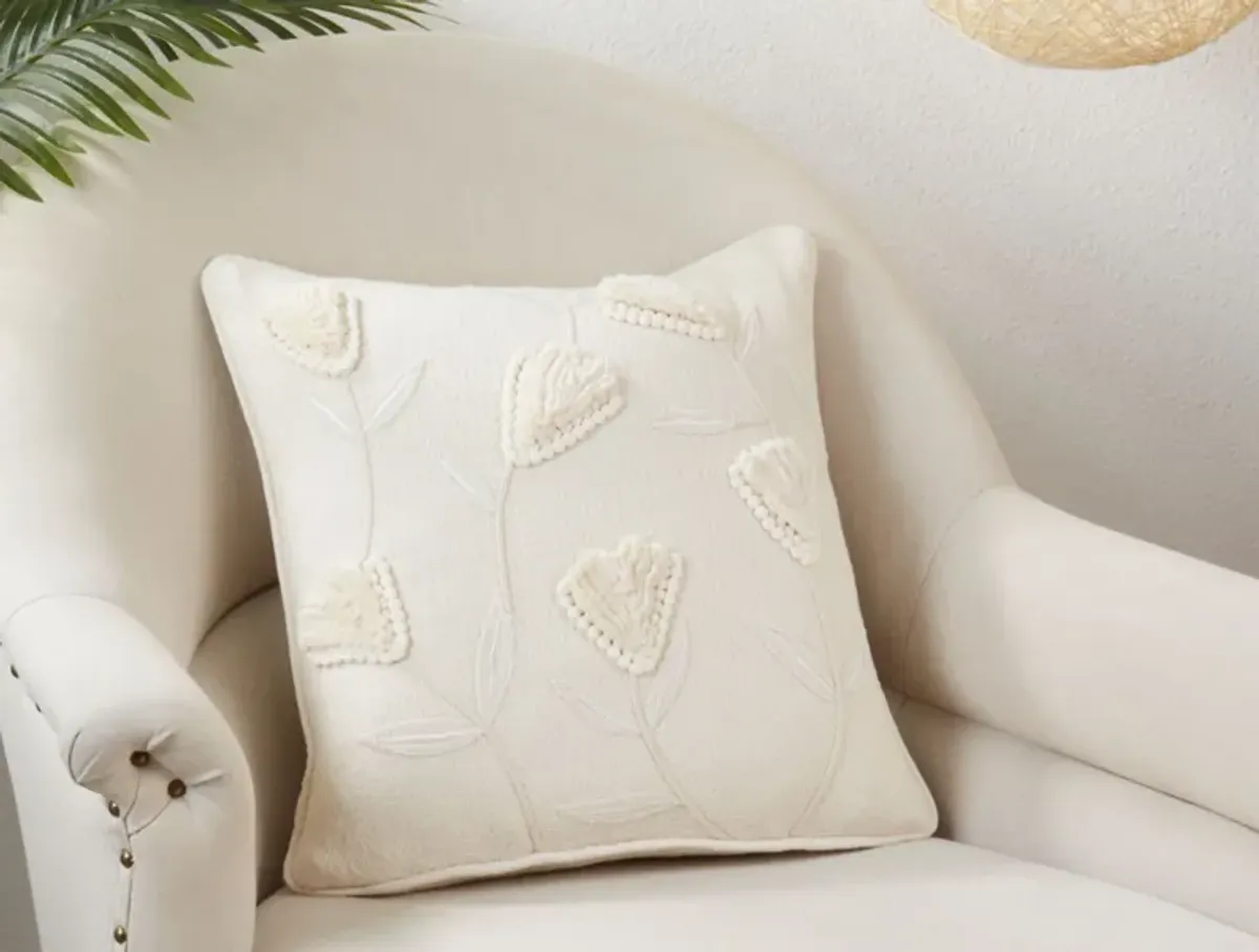Ivory Flower Applique Poly Pillow 18"W x 18"H