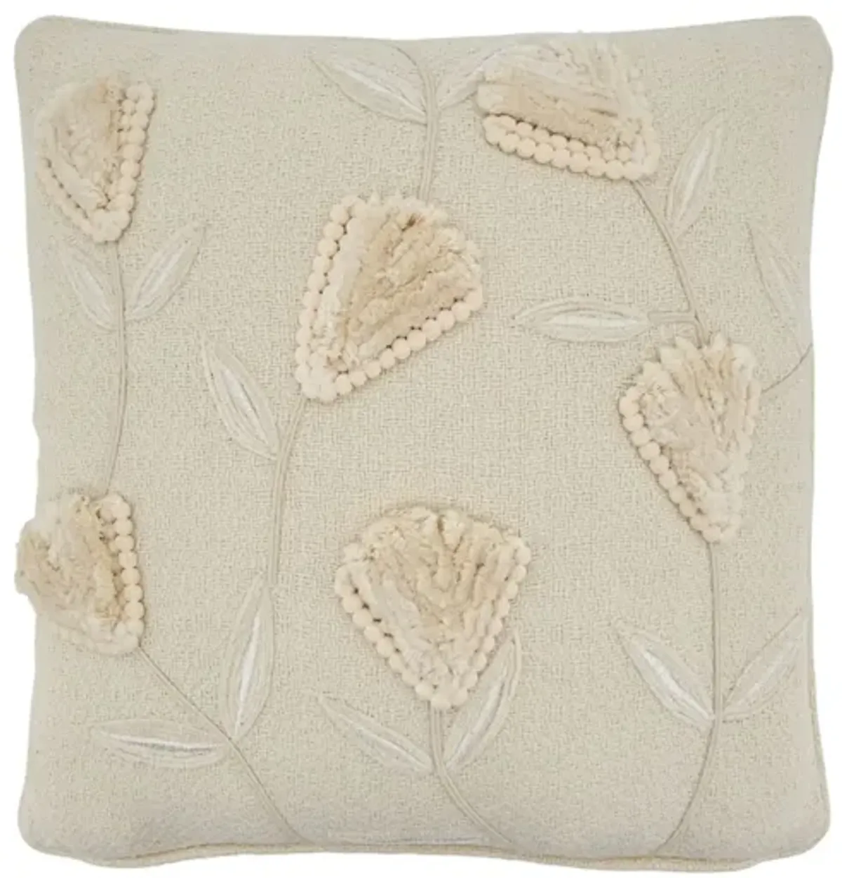 Ivory Flower Applique Poly Pillow 18"W x 18"H