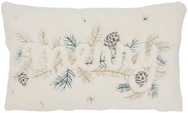 White Faux Fur Merry Christmas Poly Pillow 20"W x 12"H