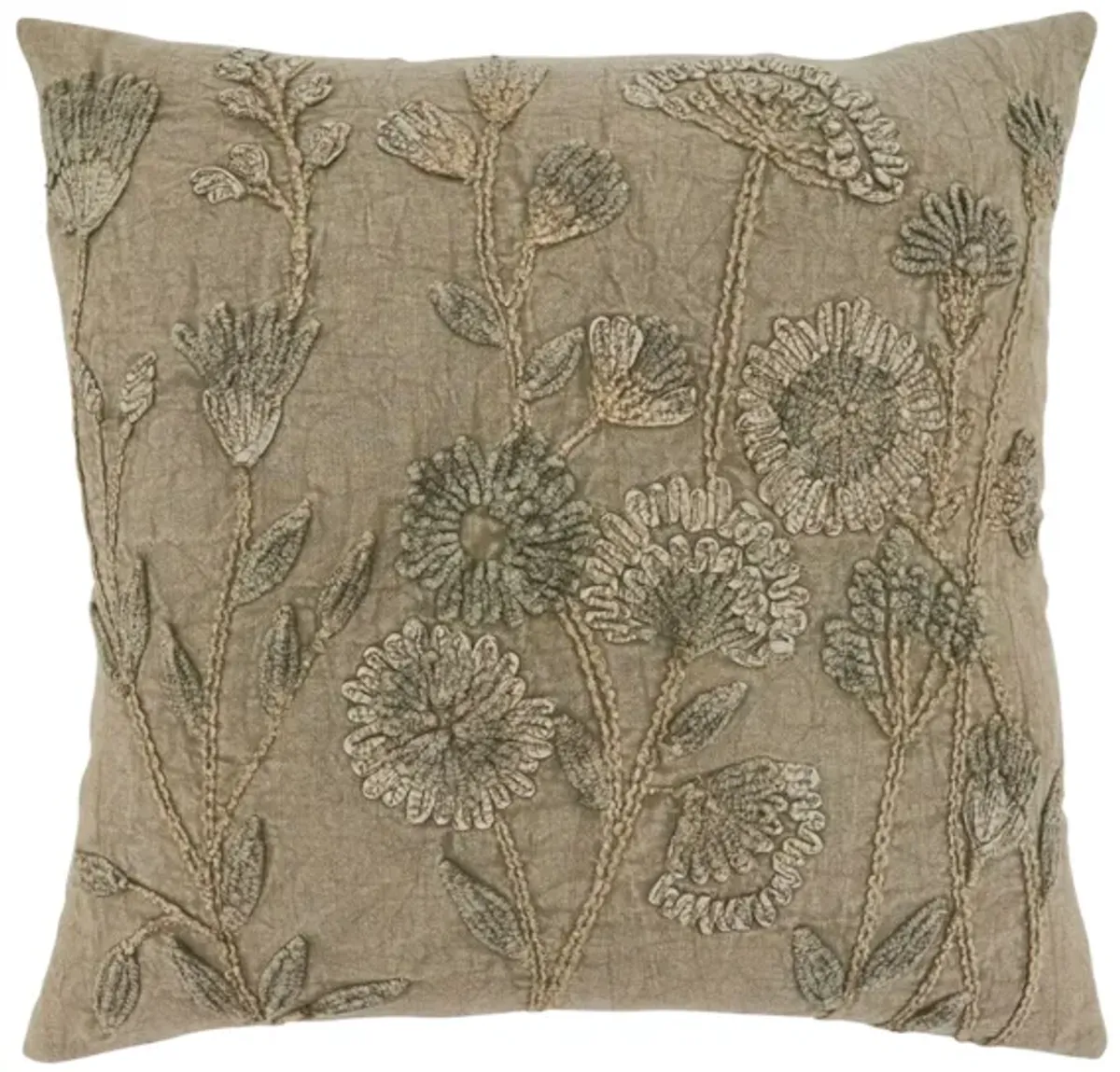 Taupe Stonewashed Floral Poly Pillow 20"W x 20"H