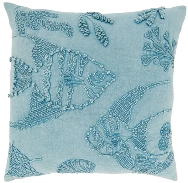 Blue Stonewashed Fish Poly Pillow 20"W x 20"H