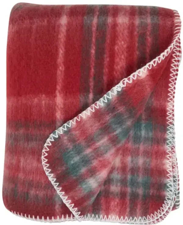 Red Plaid Faux Mohair Throw 50"W x 60"L
