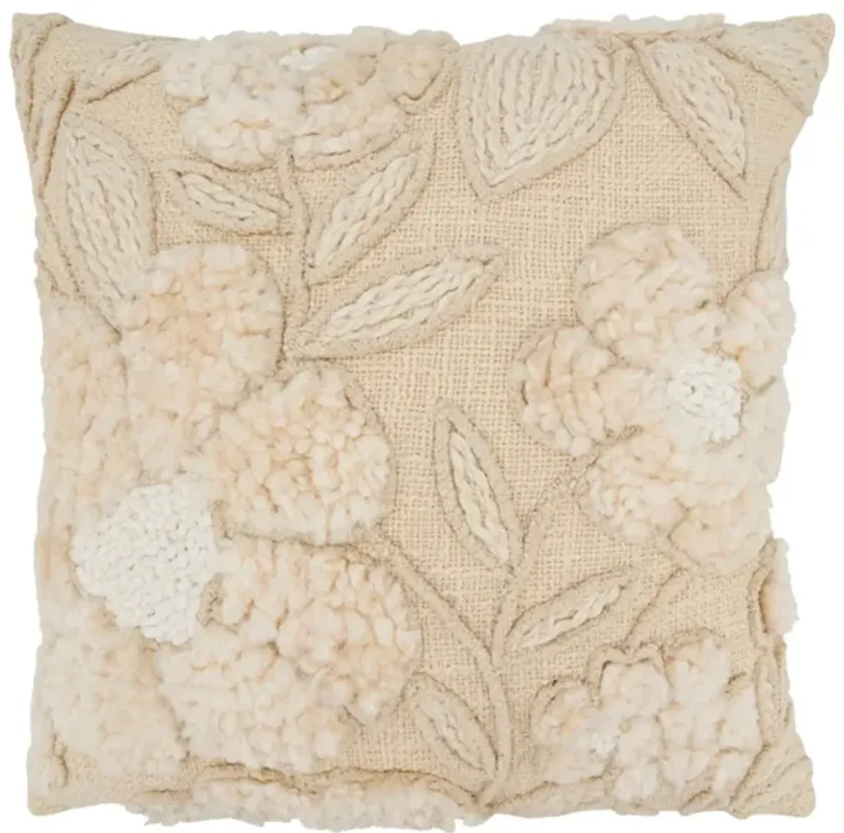 Natural Embroidered Floral Poly Pillow 20"W x 20"H