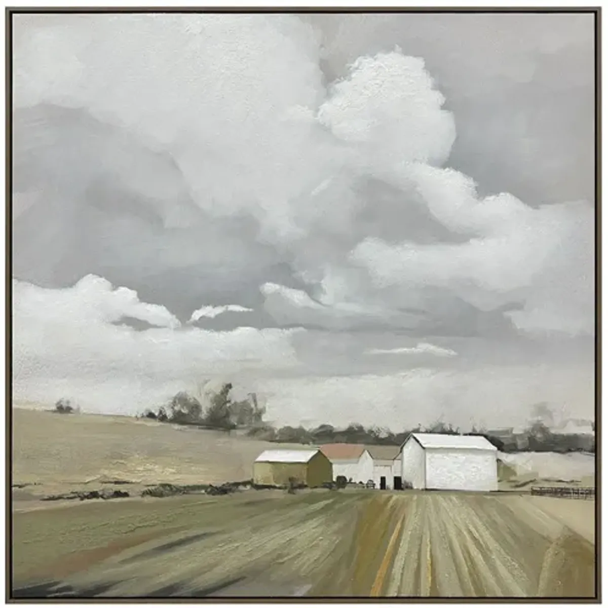 Green Countryside Handpainted Framed Canvas 43"W x 43"H