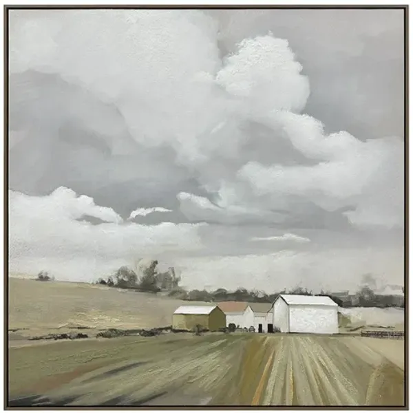 Green Countryside Handpainted Framed Canvas 43"W x 43"H