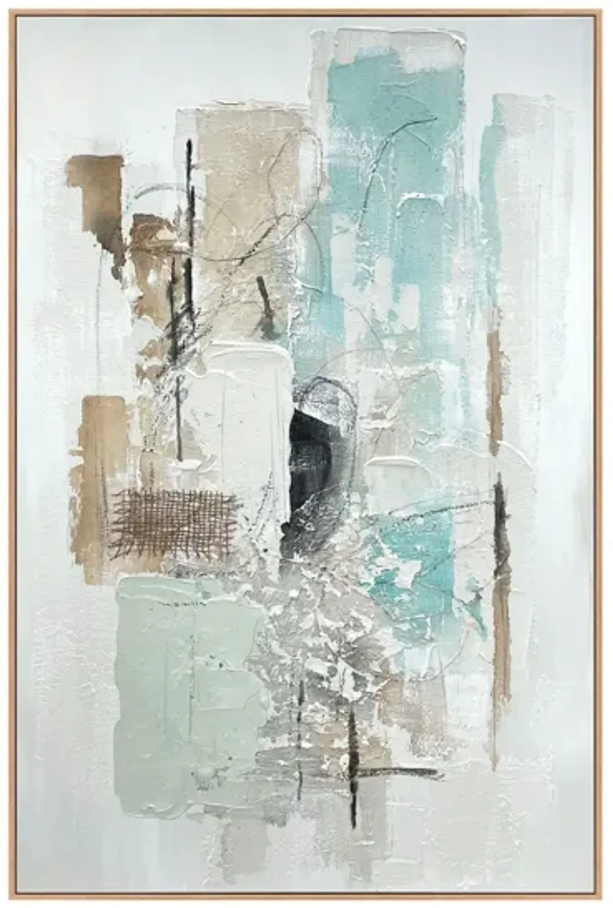 Coastal Abstract Handpainted Framed Canvas 32"W x 48"H