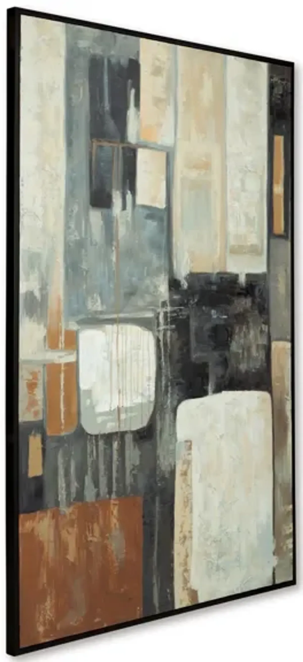 Brown, Black, and Grey Abstract Handpainted Framed Canvas 48"W x 72"H