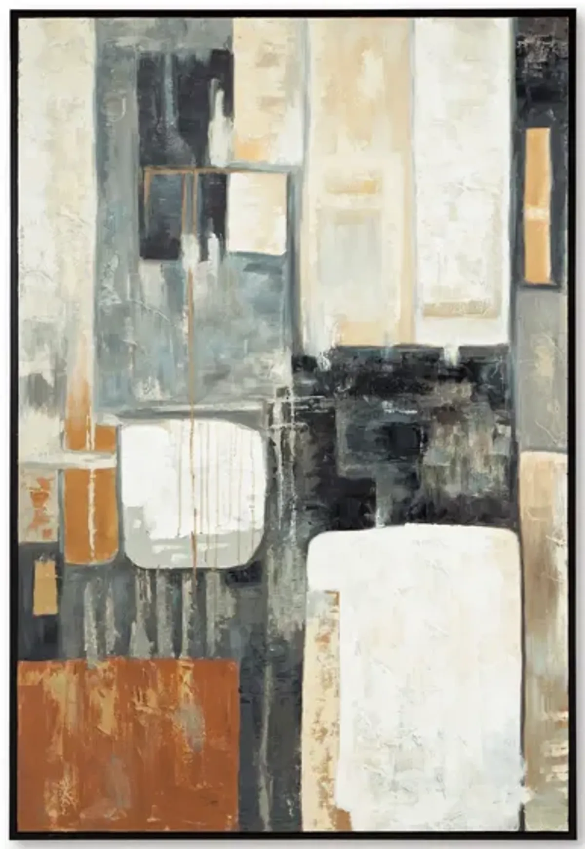 Brown, Black, and Grey Abstract Handpainted Framed Canvas 48"W x 72"H