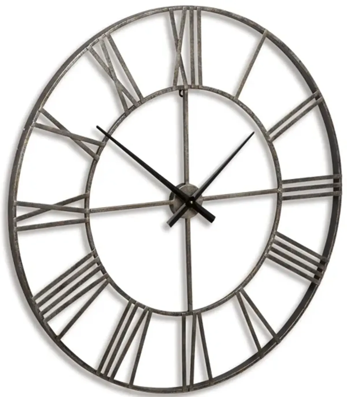 Antique Silver Roman Numeral Metal Wall Clock 36"