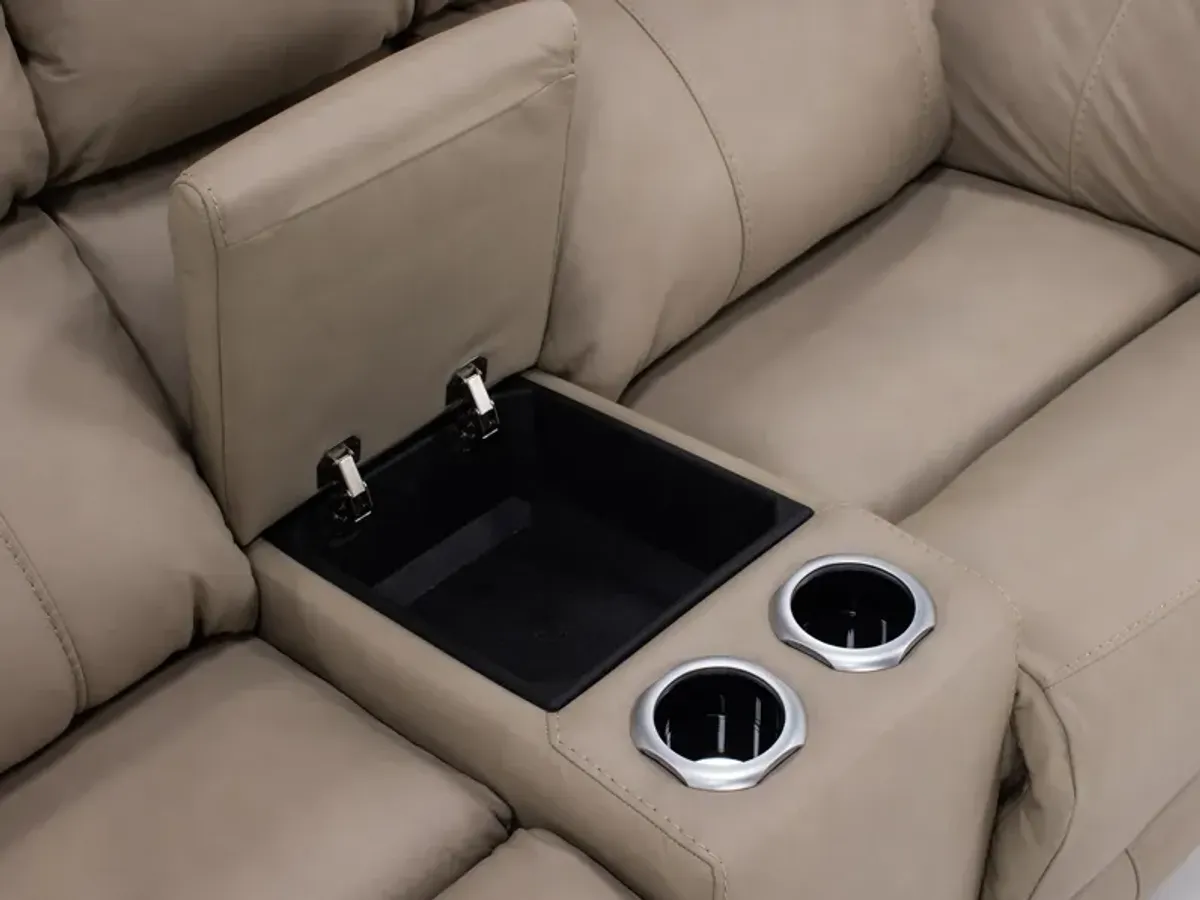 Florence Leather Fully Loaded Zero Gravity Reclining Console Loveseat in Stonewash