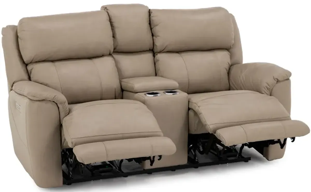 Florence Leather Fully Loaded Zero Gravity Reclining Console Loveseat in Stonewash