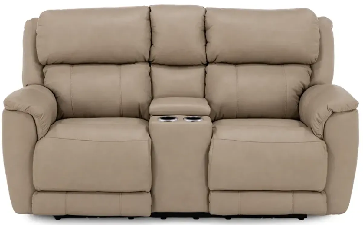 Florence Leather Fully Loaded Zero Gravity Reclining Console Loveseat in Stonewash