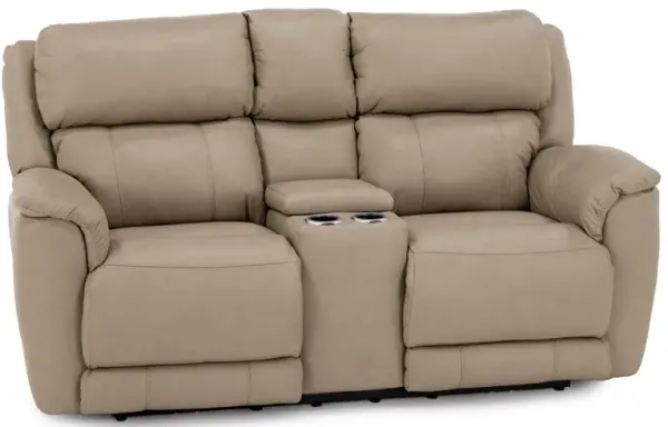 Florence Leather Fully Loaded Zero Gravity Reclining Console Loveseat in Stonewash