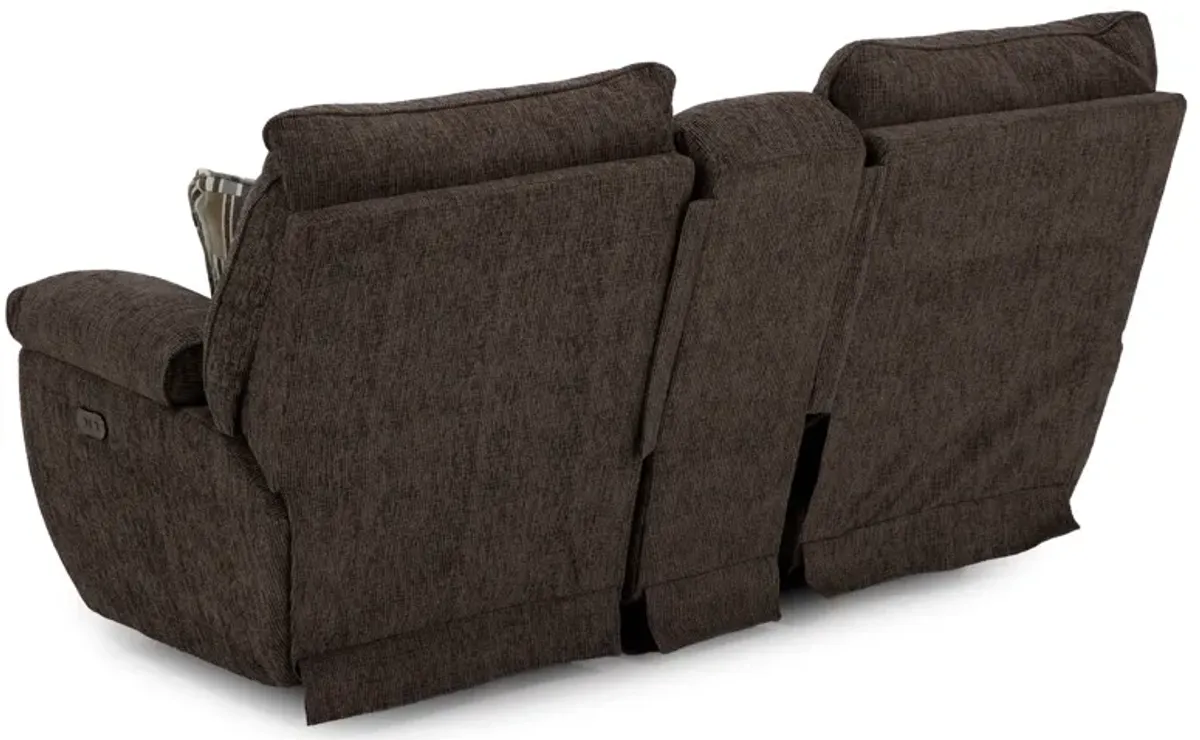 Leonardo Power Reclining Console Loveseat in Chocolate