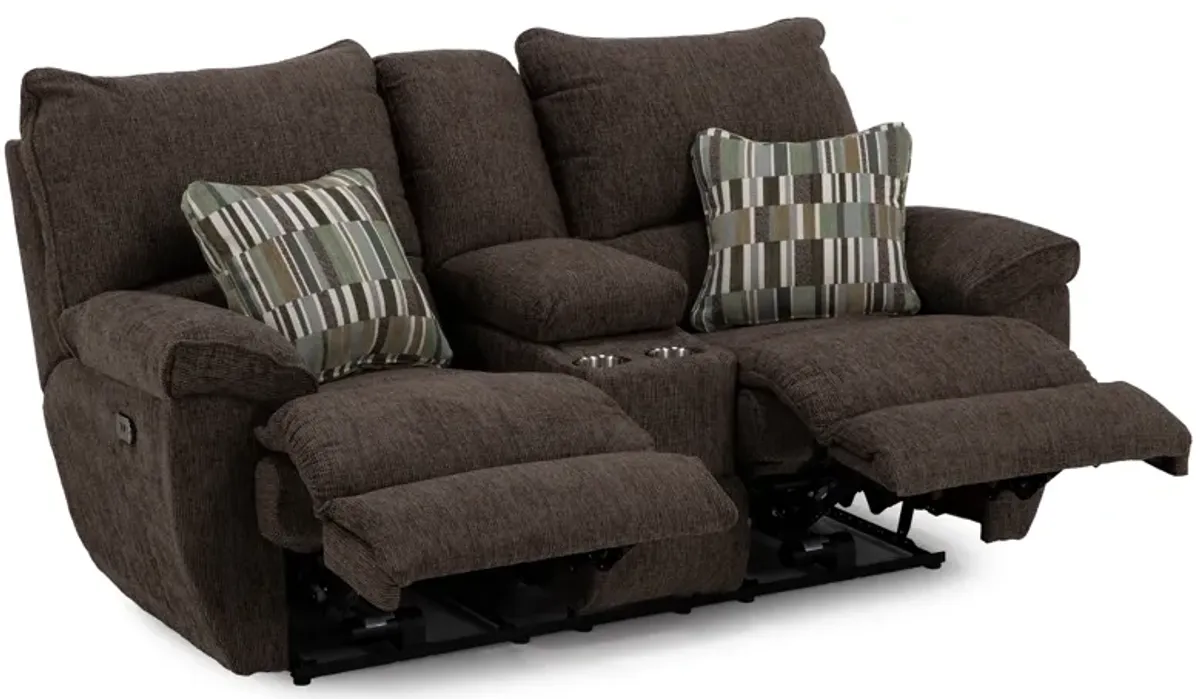 Leonardo Power Reclining Console Loveseat in Chocolate