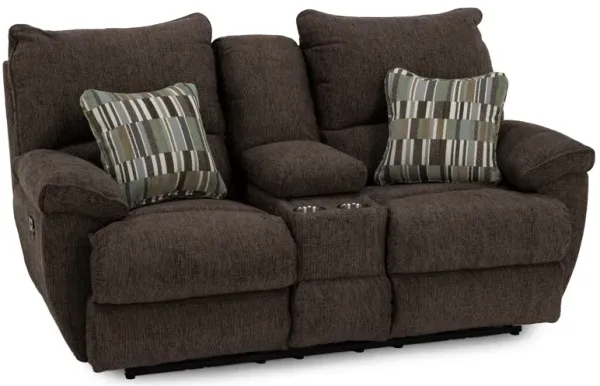Leonardo Power Reclining Console Loveseat in Chocolate