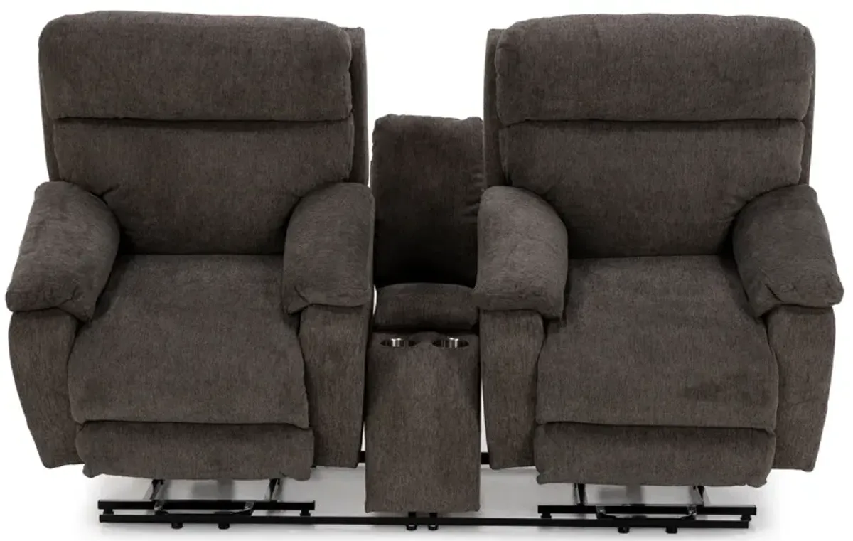 Rogan Dual Lift Fully Loaded Reclining Console Loveseat With Heat, Massage And Nanobionic Fabric in 