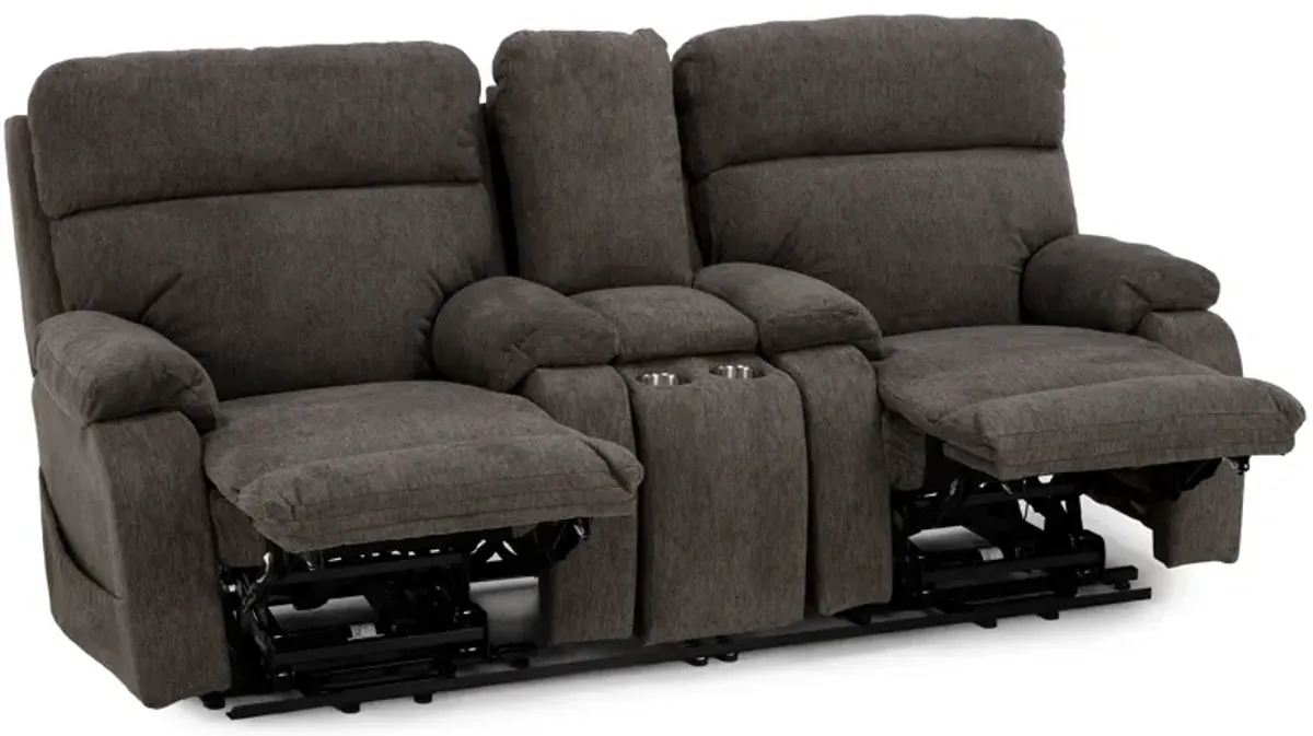 Rogan Dual Lift Fully Loaded Reclining Console Loveseat With Heat, Massage And Nanobionic Fabric in 