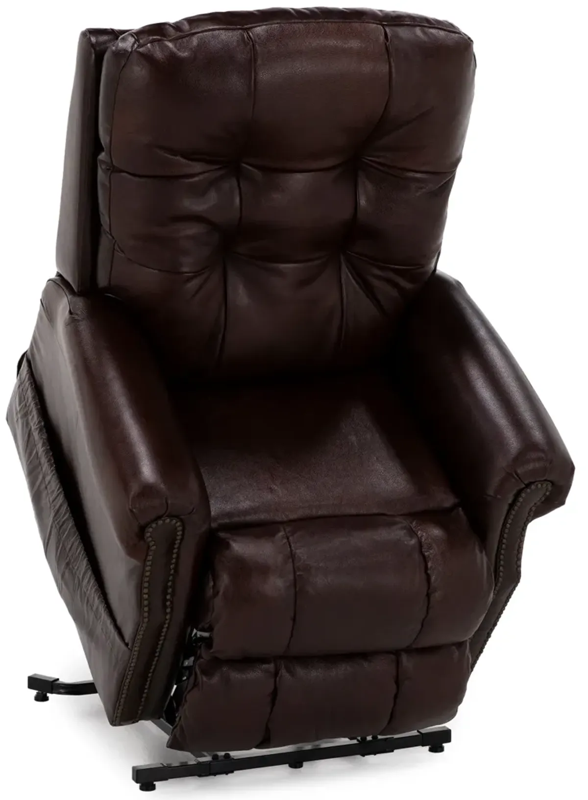 Murray Leather Tufted Lay Flat Lift Chair With Heat And Massage in Walnut