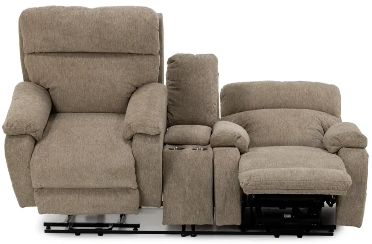 Rogan Dual Lift Fully Loaded Reclining Console Loveseat With Heat, Massage And Nanobionic Fabric in 