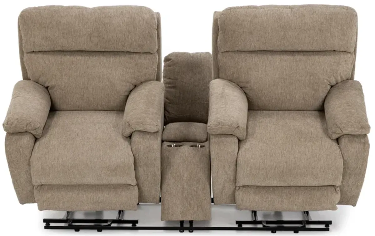 Rogan Dual Lift Fully Loaded Reclining Console Loveseat With Heat, Massage And Nanobionic Fabric in 