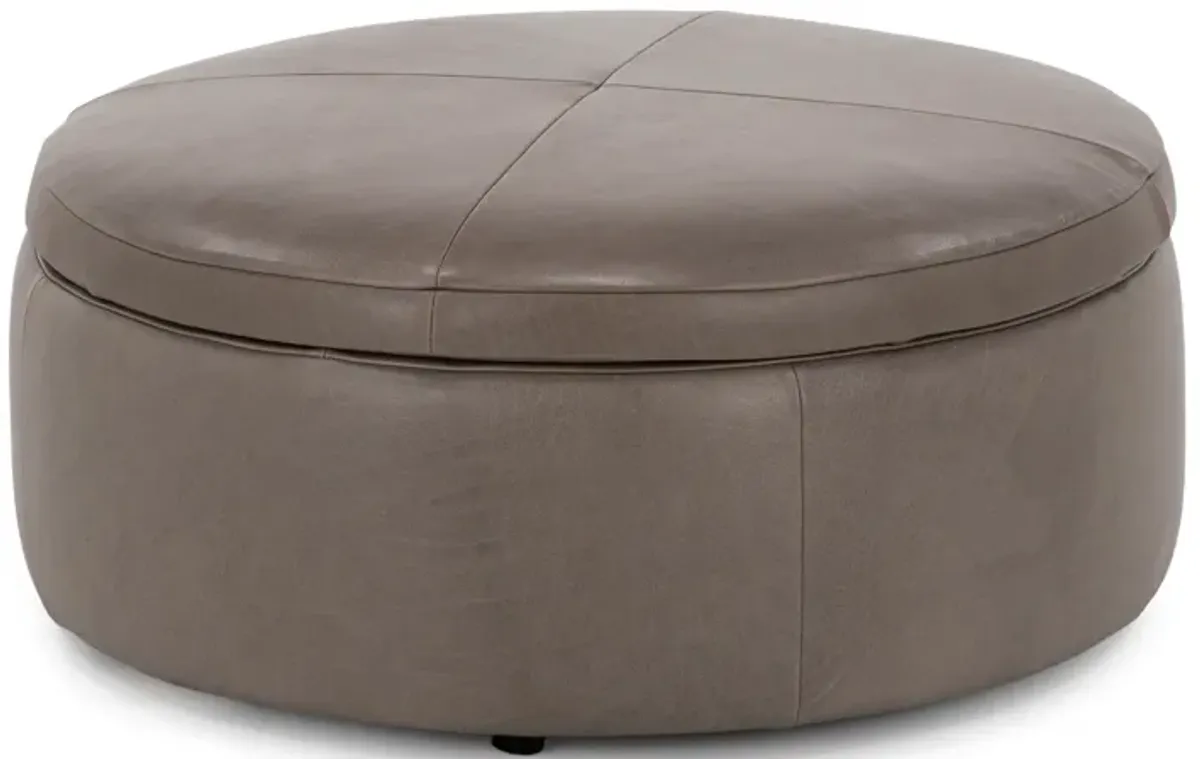 Leather Large Round Storage Cocktail Ottoman