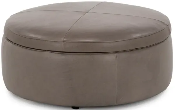 Leather Large Round Storage Cocktail Ottoman